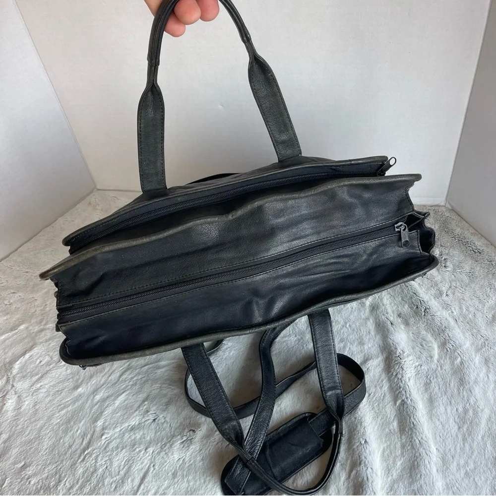 Heritage Expandable Portfolio Computer Black Cowhide Leather Bag #12215B